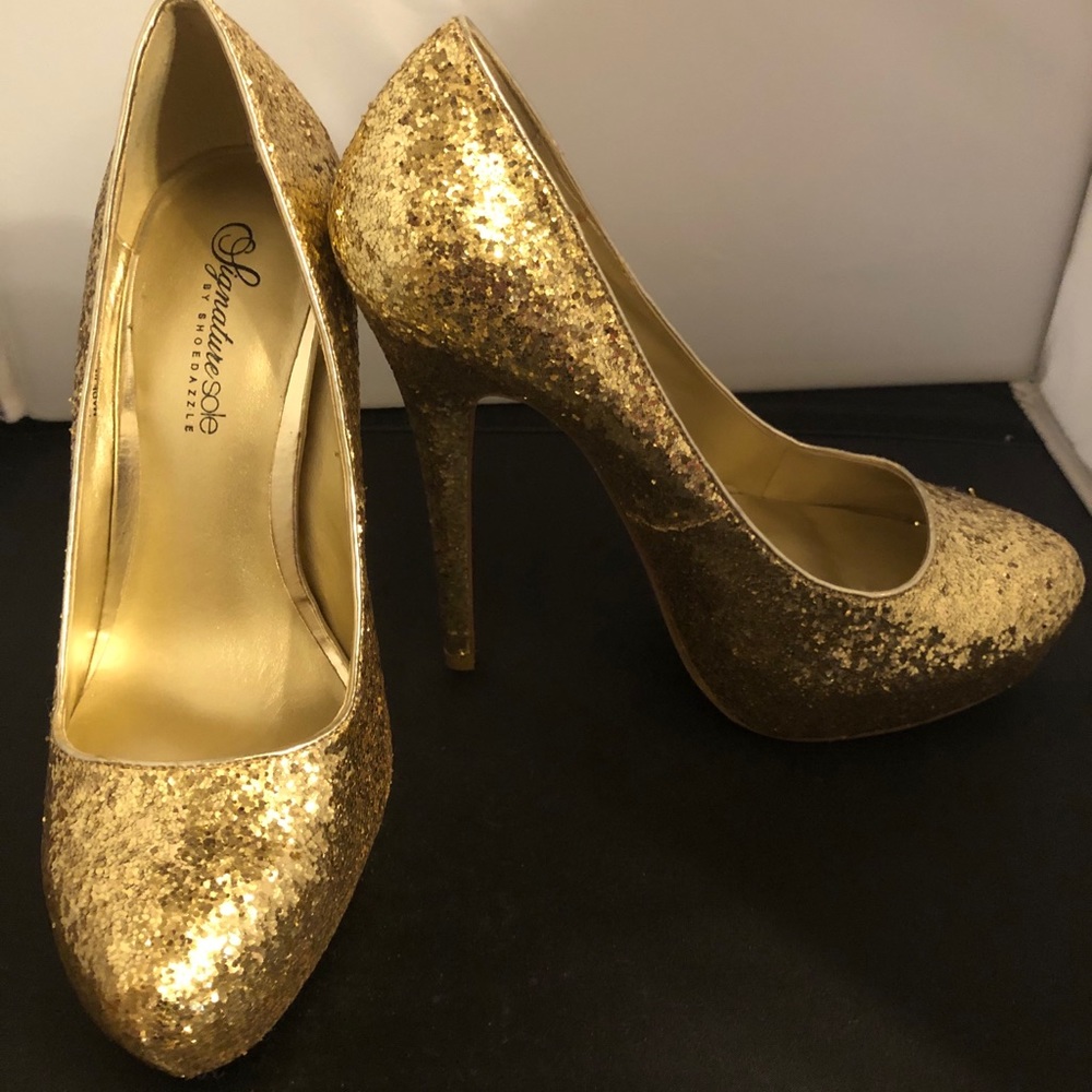 Glitter Gold Platform Stilettos